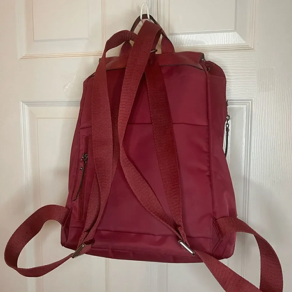LIPAULT Red Wine NYLON Laptop large Backpack Bag faux leather flop top closure